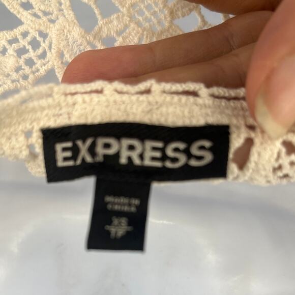 Express Crochet Micro Mesh Womens Top Sz XS Cream Festival Dainty Boho Cottage - Picture 8 of 11